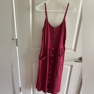 Burgundy Sundress Button-Down Dress and Pockets